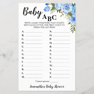 Blue Flowers Baby ABC Baby Showingkarte Flyer