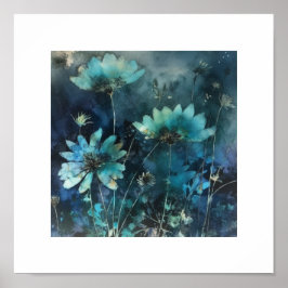 Blue Flowers Cyanotype Mixed Media Poster