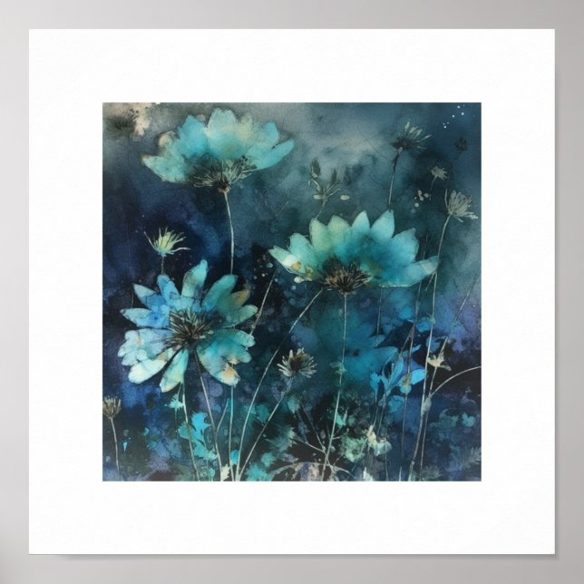 Blue Flowers Cyanotype Mixed Media Poster (Vorne)