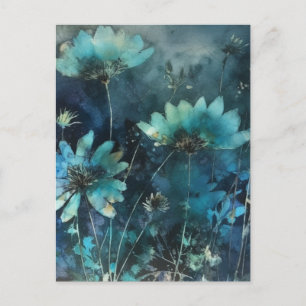 Blue Flowers Cyanotype Mixed Media Postkarte