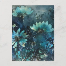 Blue Flowers Cyanotype Mixed Media Postkarte