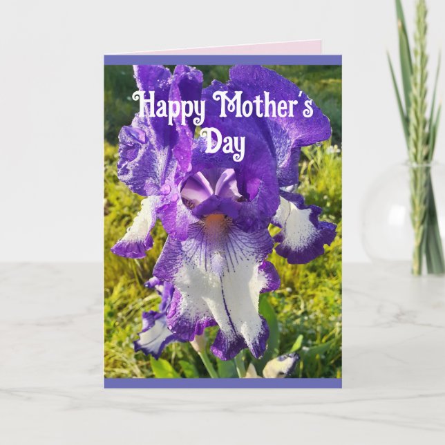 Blue Flowers Floral Iris Irises Mütter Day Card Karte (Vorderseite)