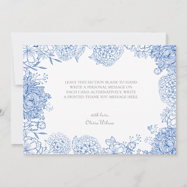 Blue Flowers Graphics Zeichnend Dankeschön-Karte Dankeskarte (Rückseite)