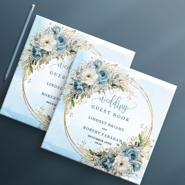 Blue Flowers Greenery Gold Wedding Guest Book Gästebuch (Blue Flowers Greenery Gold Wedding Guest Book)
