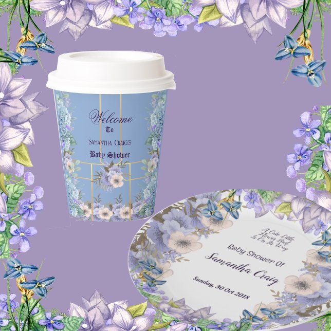 Blue Flowers Hydrangea Lila Lilac Baby Dusche Pappbecher (Blue Flowers Hydrangea Purple Lilac Baby Shower Paper Cups)