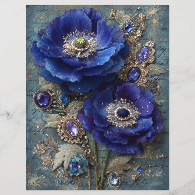 Blue Flowers Junk Journal Scrapbook Paper (Vorderseite)