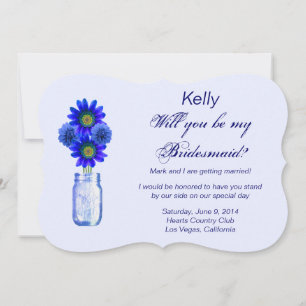 Blue Flowers Mason Jar Bridesmaid Card Einladung