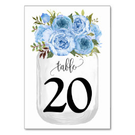 Blue Flowers Mason Jar Country Wedding Tischnummer