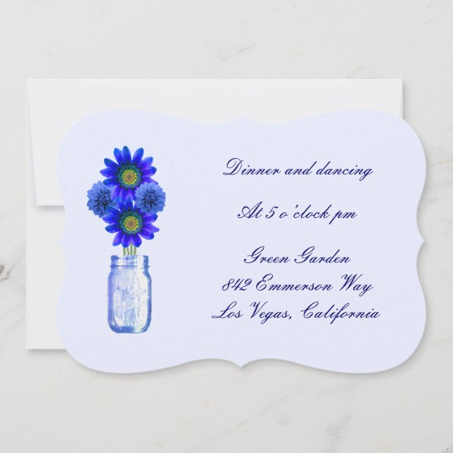 Blue Flowers Mason Jar Empfang Card Einladung (Vorderseite)