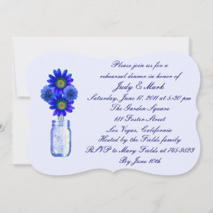 Blue Flowers Mason Jar Probe Abendessen Einladung