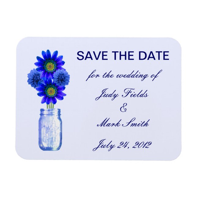 Blue Flowers Mason Jar speichern das Date Magnet (Horizontal)