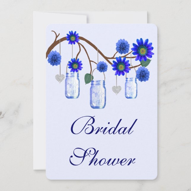 Blue Flowers Mason Jars Bridal Dusche Einladung (Vorderseite)