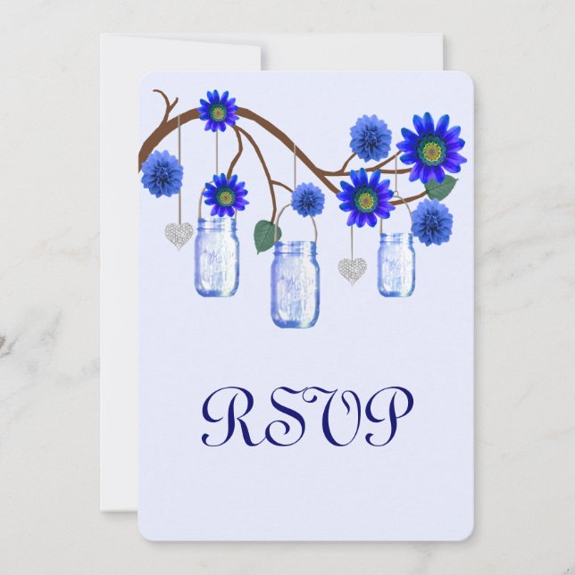 Blue Flowers Mason Jars Response Card Einladung (Vorderseite)