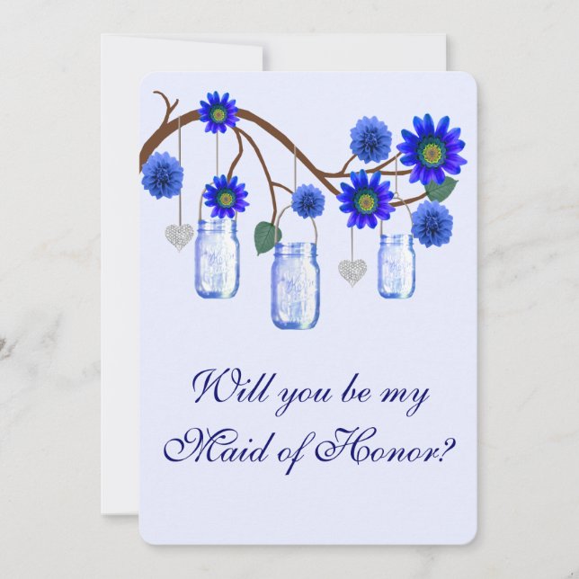 Blue Flowers Mason Jars Trauzeugin Card Einladung (Vorderseite)