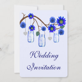 Blue Flowers Mason Jars Wedding Einladung
