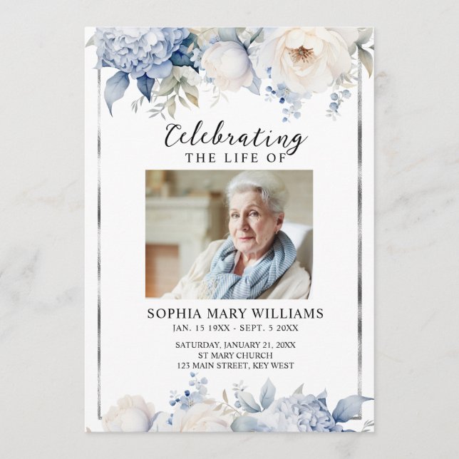 Blue Flowers Memorial Funeral Order of Service Programm (Vorderseite)