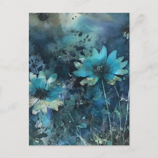 Blue Flowers Mixed Media Postkarte (Vorderseite)