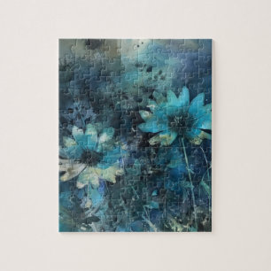 Blue Flowers Mixed Media Puzzle