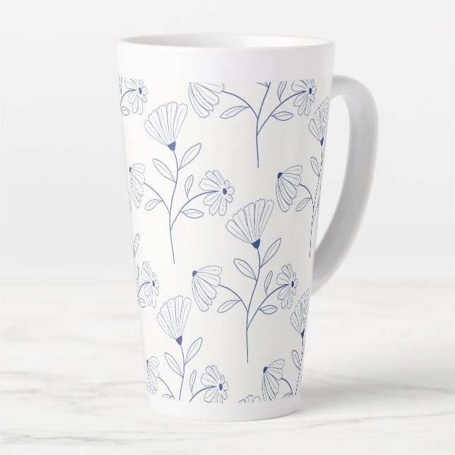 Blue flowers outline drawing in ink  milchtasse (Rechte Ecke)