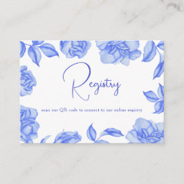 Blue Flowers - QR Code Bridal Shower Registry Begleitkarte
