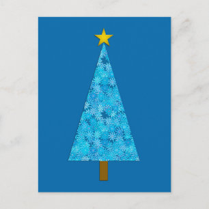 Blue Flowers Retro Moderner Weihnachtsbaum Feiertagspostkarte