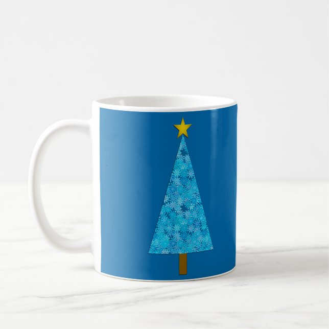 Blue Flowers Retro Moderner Weihnachtsbaum Kaffeetasse (Links)