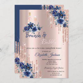 Blue Flowers Tropfen Brunch & Bubbly Brautparty Einladung