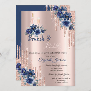 Blue Flowers Tropfen Brunch & Bubbly Brautparty Einladung