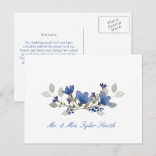 Blue Flowers Wedding Vielen Dank Postcard Postkarte