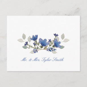 Blue Flowers Wedding Vielen Dank Postcard Postkarte