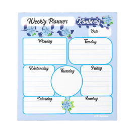 Blue Flowers Weekekly Planner Notepad Notizblock