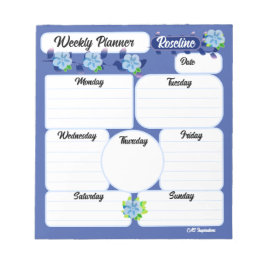 Blue Flowers Weekekly Planner Notepad Notizblock