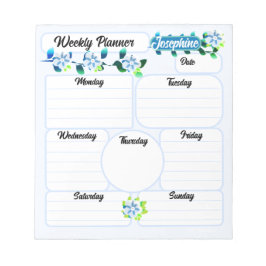Blue Flowers Weekekly Planner Notepad Notizblock
