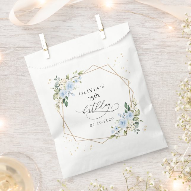 Blue Flowers, White Flowers, Greenery, Birthday Geschenktütchen (Ausgeschnitten)