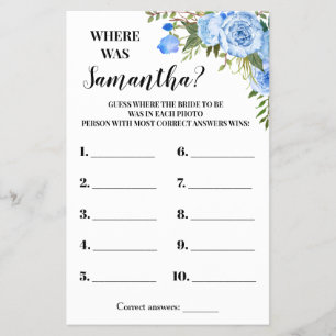 Blue Flowers Wo war She Brautparty Game Card Flyer