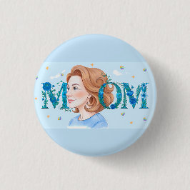 Blue Flowery Mom Button