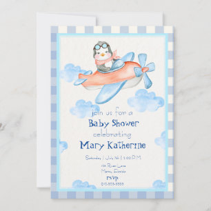 Blue Flugzeug Baby Boy Dusche Einladung