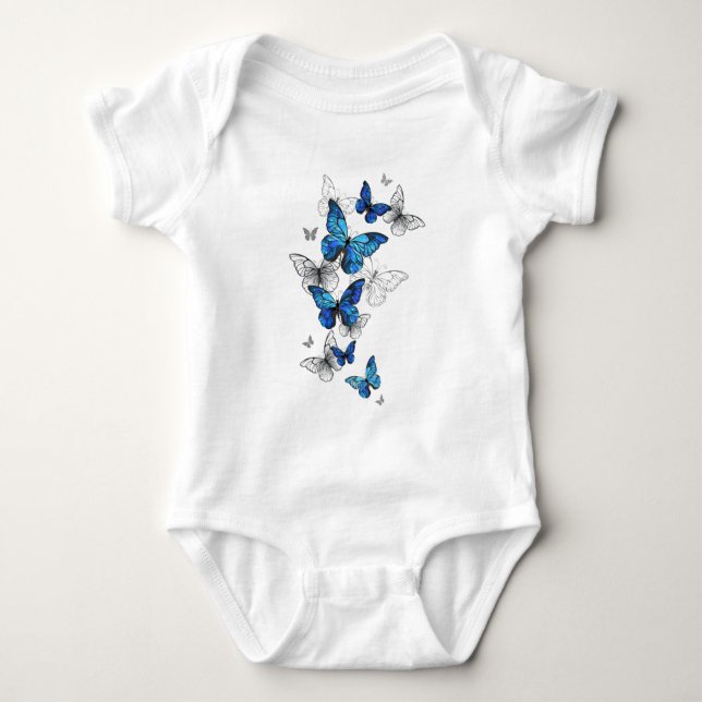 Blue Flying Butterflies Morpho Baby Strampler (Vorderseite)