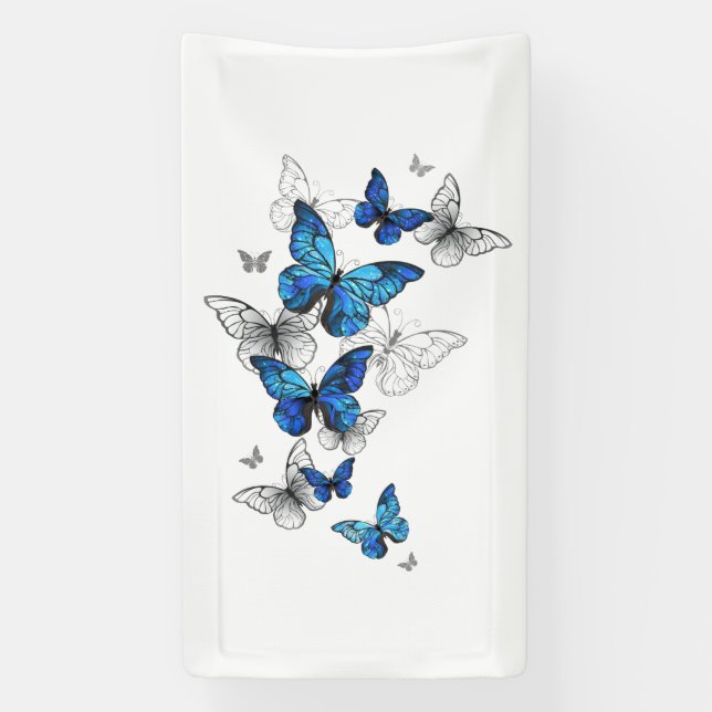 Blue Flying Butterflies Morpho Banner (Vertikal)