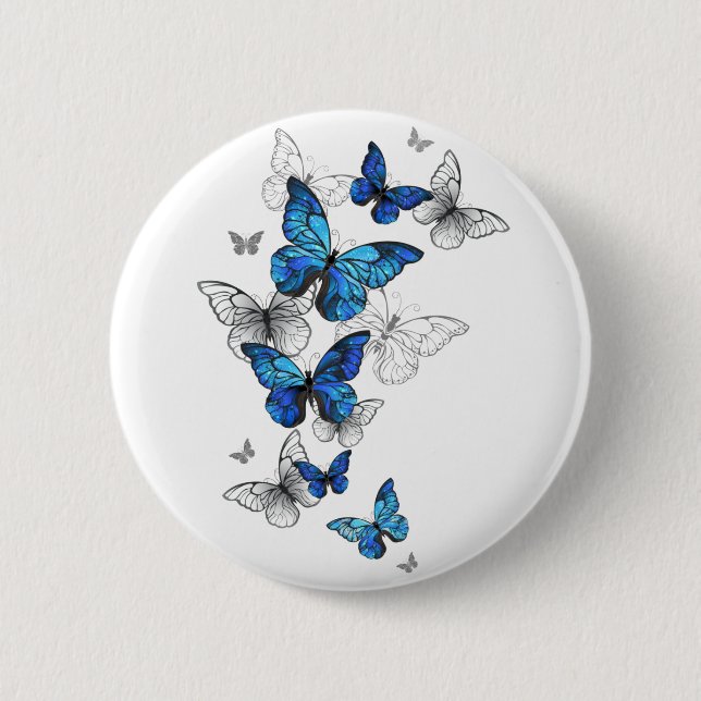Blue Flying Butterflies Morpho Button (Vorderseite)