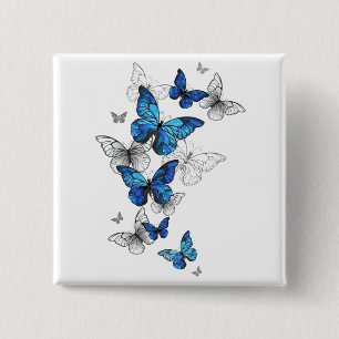 Blue Flying Butterflies Morpho Button