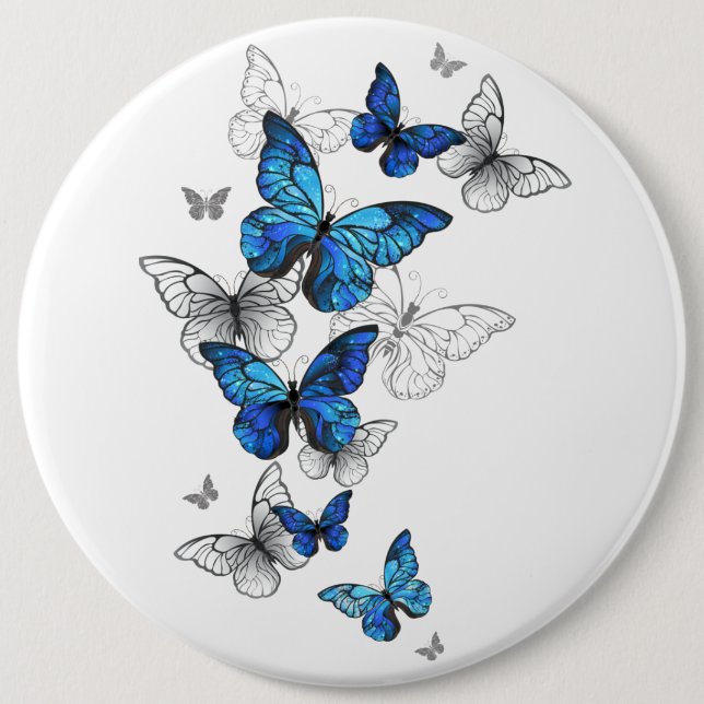 Blue Flying Butterflies Morpho Button (Vorderseite)