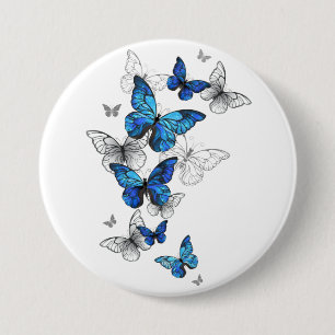 Blue Flying Butterflies Morpho Button