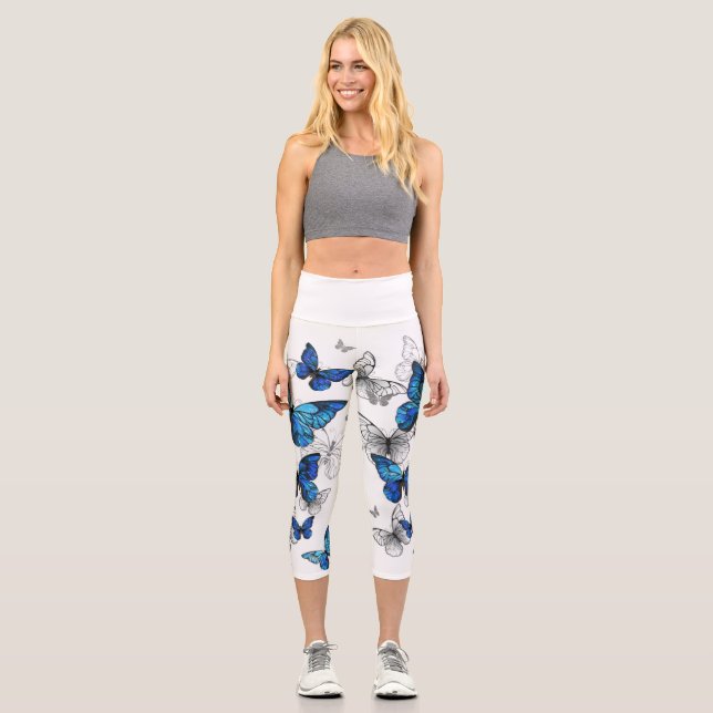 Blue Flying Butterflies Morpho Capri Leggings (Vorderseite)