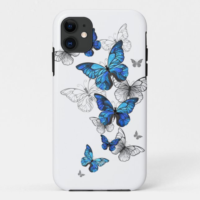 Blue Flying Butterflies Morpho Case-Mate iPhone Hülle (Rückseite)