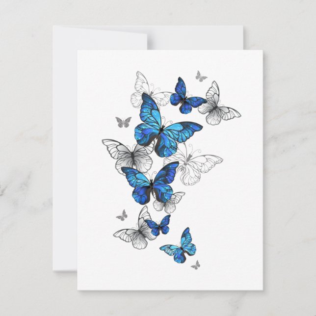 Blue Flying Butterflies Morpho Dankeskarte (Vorderseite)