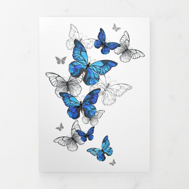 Blue Flying Butterflies Morpho Dreifach Gefaltete Karte (Cover)