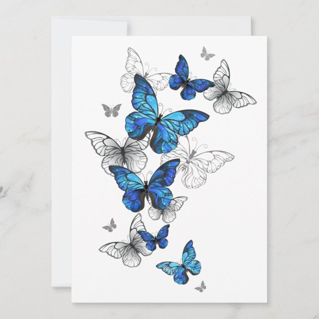 Blue Flying Butterflies Morpho Einladung (Vorderseite)