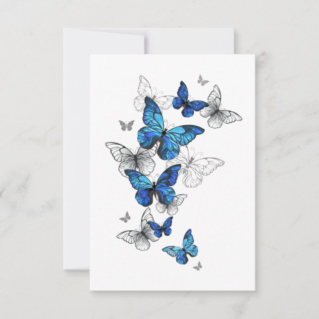 Blue Flying Butterflies Morpho Einladung (Vorderseite)