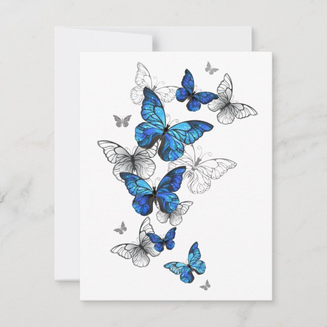 Blue Flying Butterflies Morpho Einladung (Vorderseite)